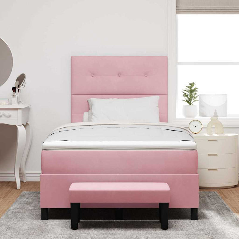 Pat cu arcuri cu headboard Roz 200 x 120 cm Catifea