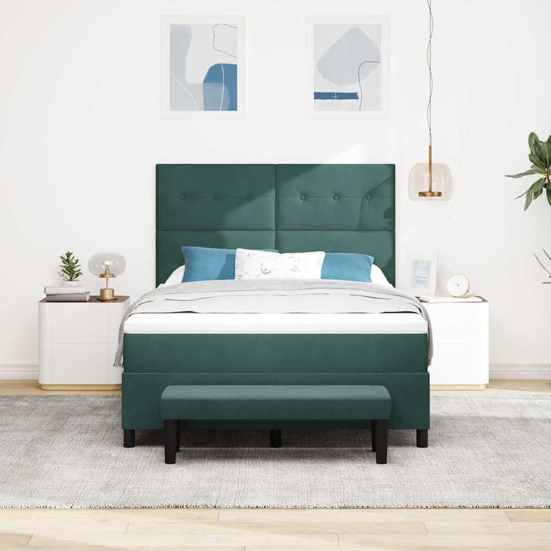 Pat cu arcuri cu headboard Verde închis 200 x 140 cm Catifea