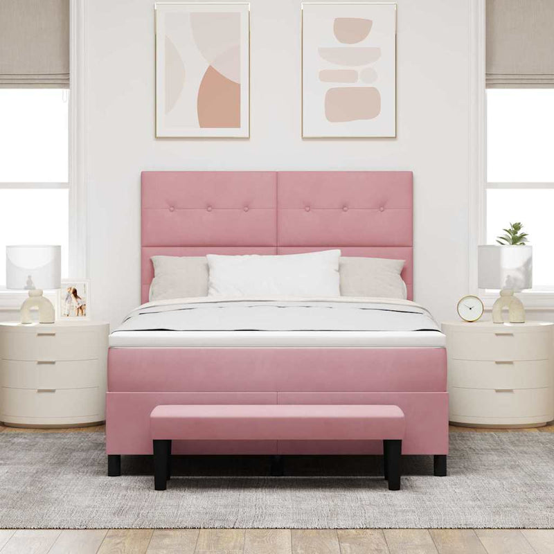 Pat cu arcuri cu pernă cu headboard Roz 200 x 140 cm Catifea