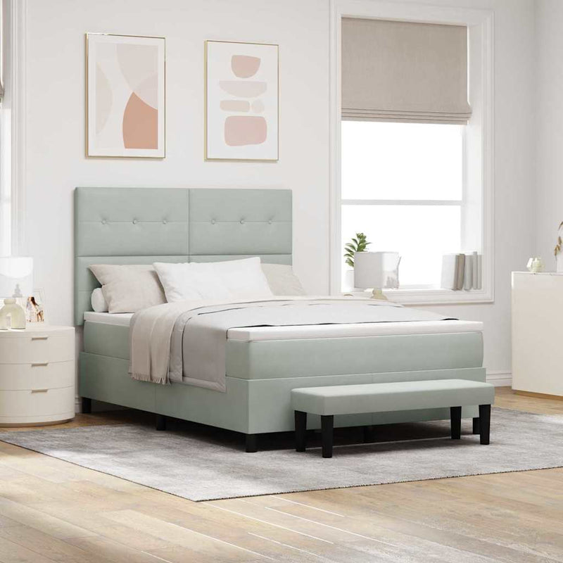 Pat cu arcuri cu headboard Gri deschis 200 x 160 cm Catifea