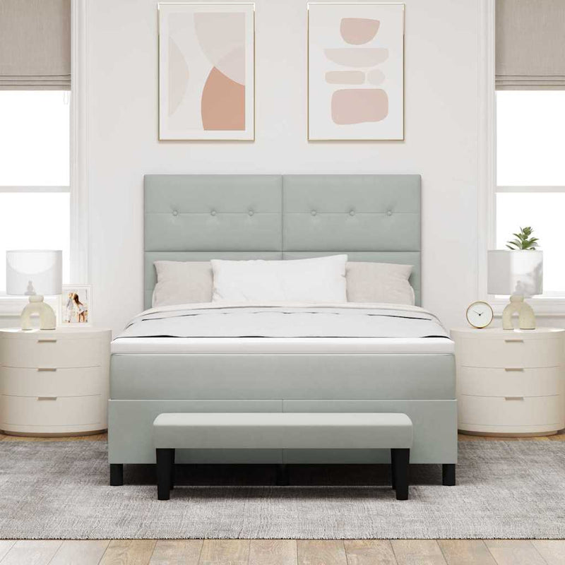 Pat cu arcuri cu headboard Gri deschis 200 x 160 cm Catifea