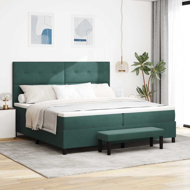 Pat cu arcuri cu headboard Verde închis 200 x 200 cm Catifea