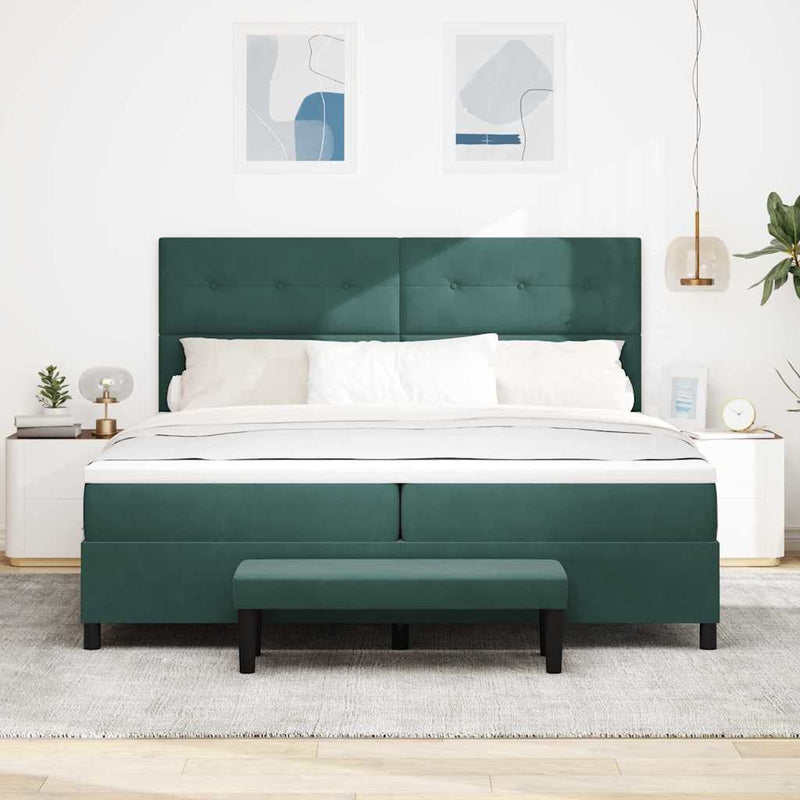 Pat cu arcuri cu headboard Verde închis 200 x 200 cm Catifea