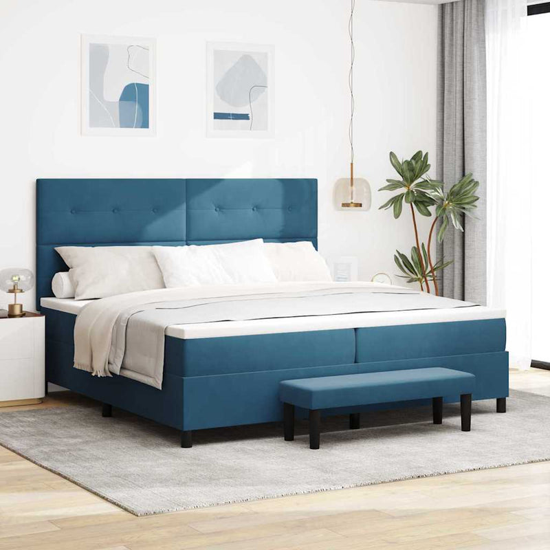 Pat cu arcuri cu headboard Albastru închis 200 x 200 cm Catifea