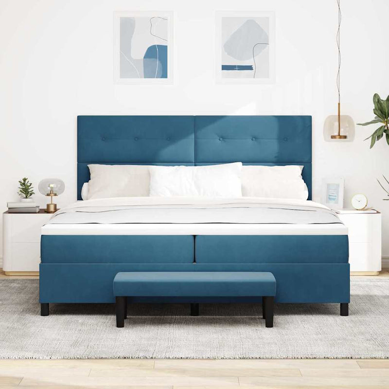 Pat cu arcuri cu headboard Albastru închis 200 x 200 cm Catifea