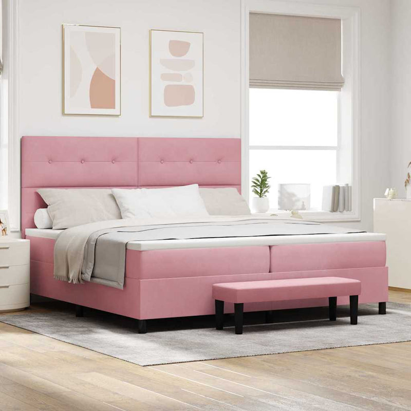 Pat cu arcuri cu headboard Roz 200 x 200 cm Catifea
