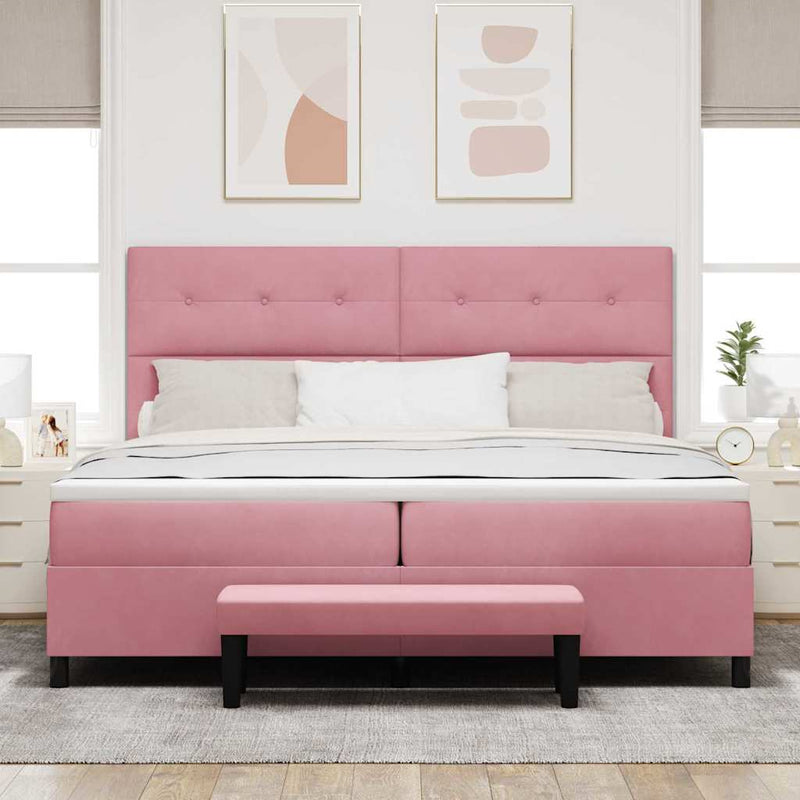 Pat cu arcuri cu headboard Roz 200 x 200 cm Catifea
