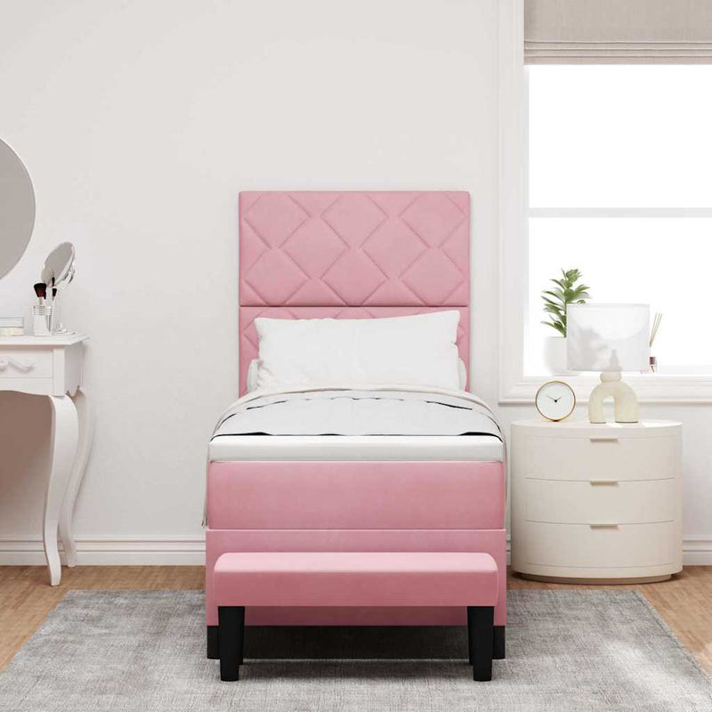 Pat cu arcuri cu headboard Roz 200 x 80 cm Catifea