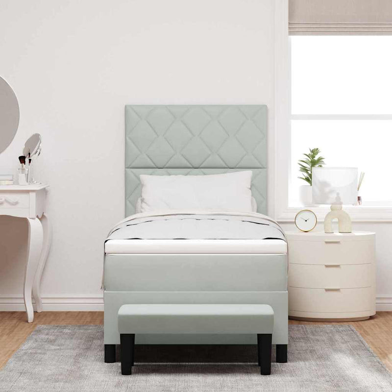 Pat cu arcuri cu headboard Gri deschis 200 x 90 cm Catifea