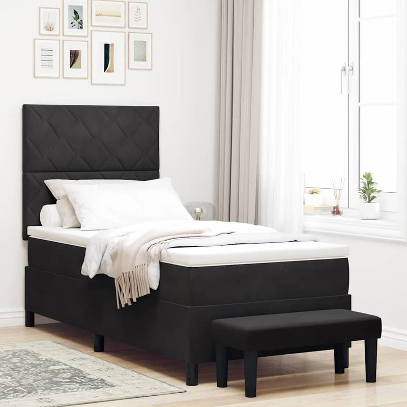 Pat cu arcuri cu headboard Negru 200 x 90 cm Catifea