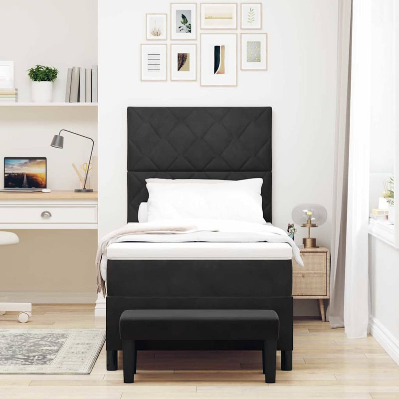 Pat cu arcuri cu headboard Negru 200 x 90 cm Catifea