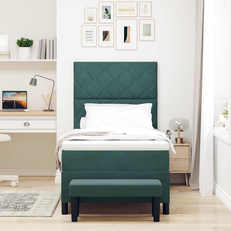Pat cu arcuri cu headboard Verde închis 200 x 90 cm Catifea