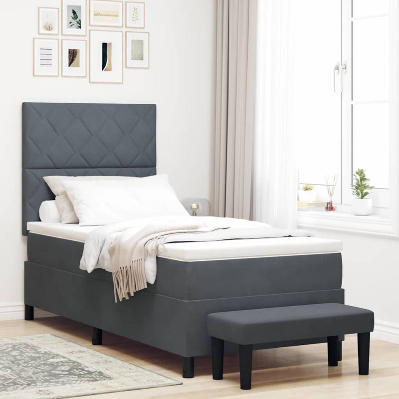 Pat cu arcuri cu headboard Gri închis 200 x 100 cm Catifea