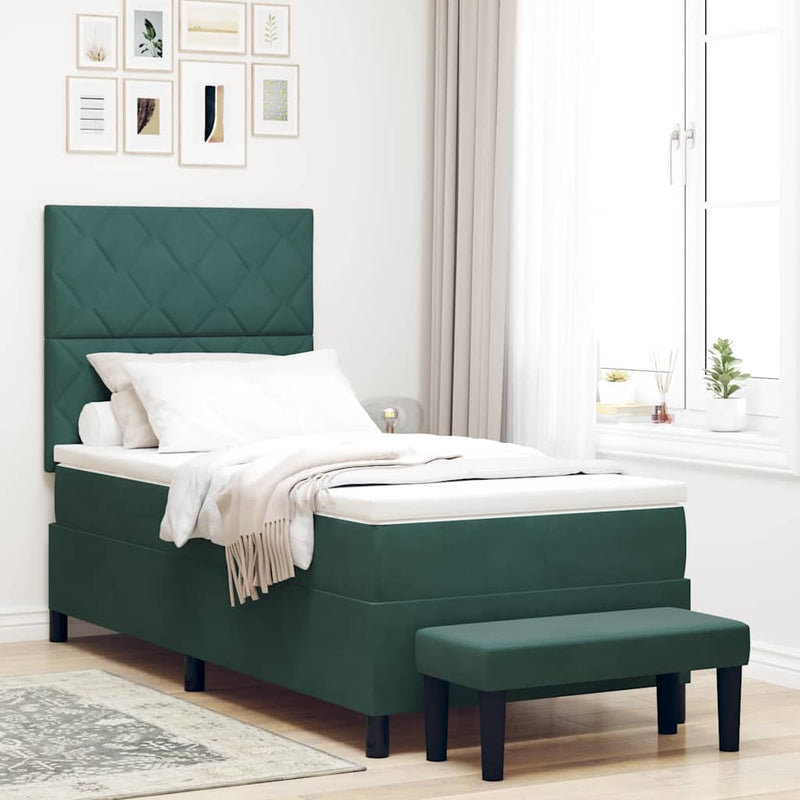 Pat cu arcuri cu headboard Verde închis 200 x 100 cm Catifea