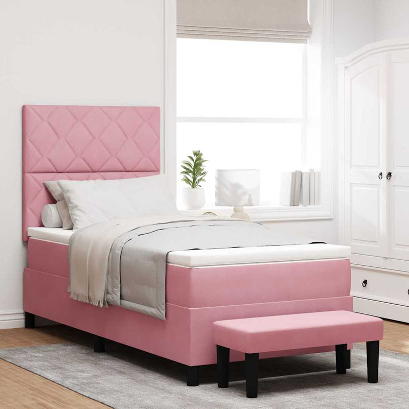 Pat cu arcuri cu pernă cu headboard Roz 200 x 100 cm Catifea