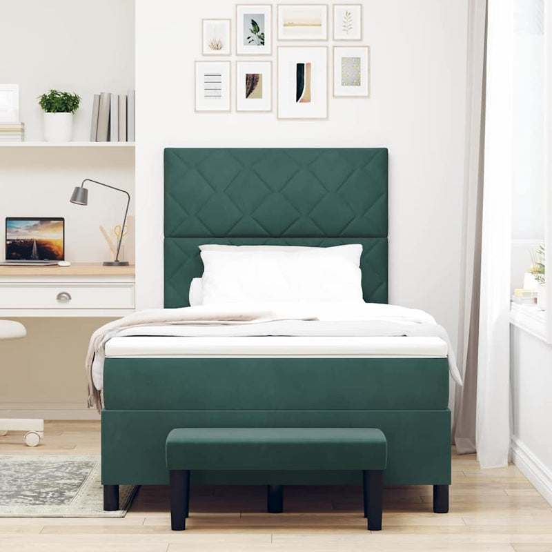 Pat cu arcuri cu headboard Verde închis 190 x 120 cm Catifea