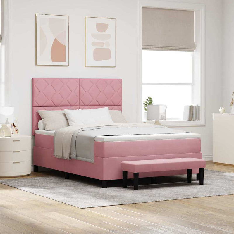 Pat cu arcuri cu pernă cu headboard Roz 200 x 140 cm Catifea