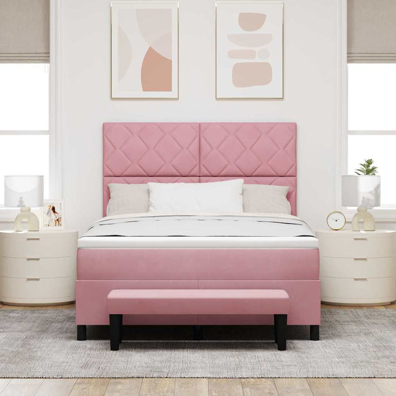 Pat cu arcuri cu pernă cu headboard Roz 200 x 140 cm Catifea
