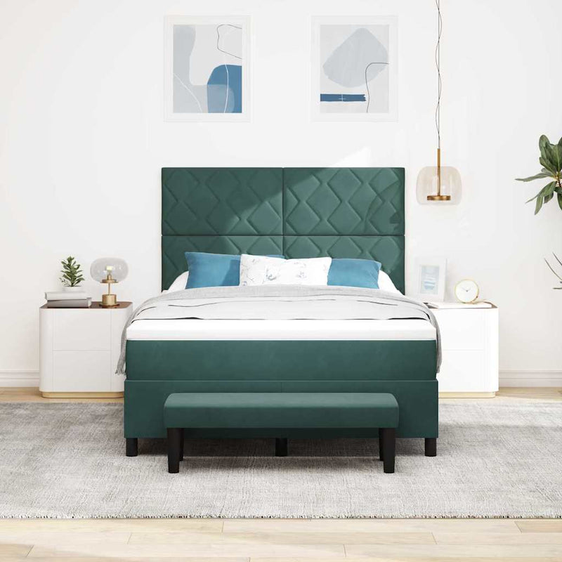 Pat cu arcuri cu headboard Verde închis 200 x 160 cm Catifea