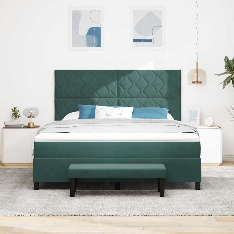 Pat cu arcuri cu headboard Verde închis 200 x 180 cm Catifea
