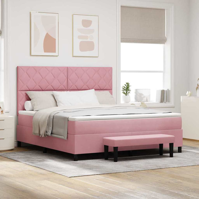 Pat cu arcuri cu headboard Roz 200 x 180 cm Catifea