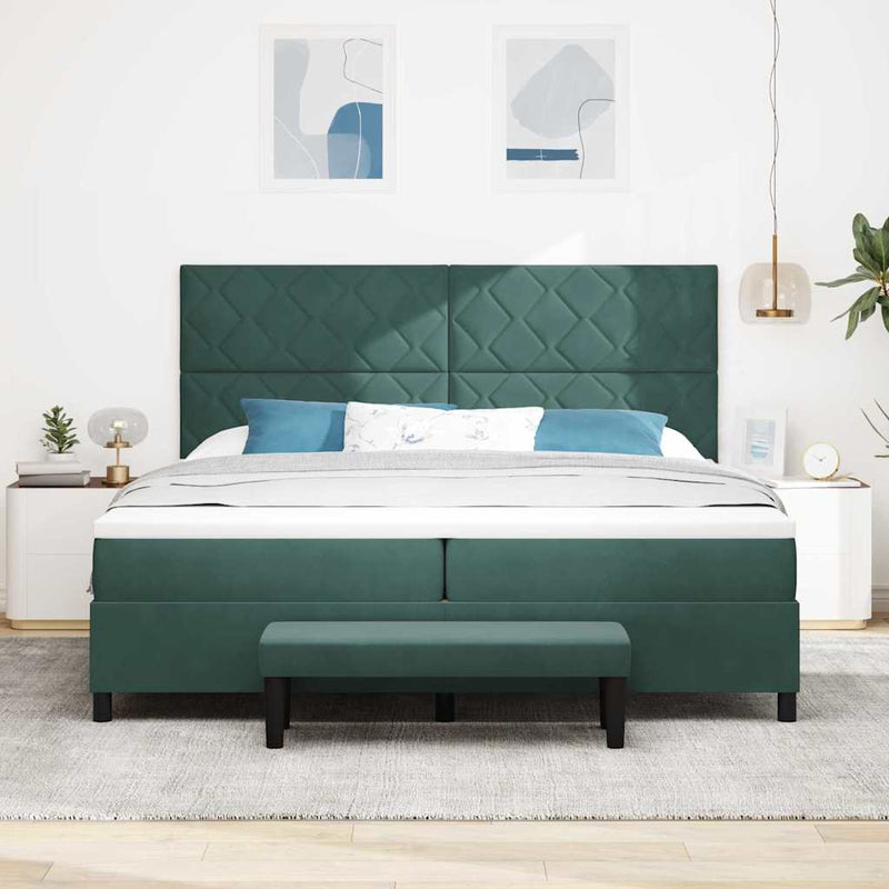 Pat cu arcuri cu headboard Verde închis 200 x 200 cm Catifea
