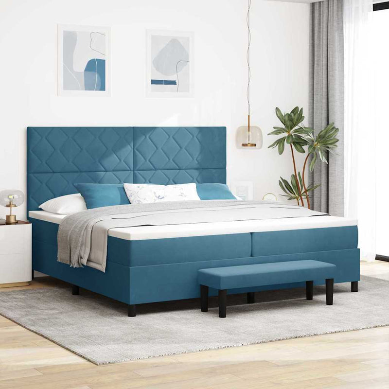 Pat cu arcuri cu headboard Albastru închis 200 x 200 cm Catifea
