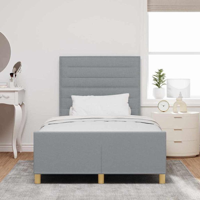 Cadru de pat cu headboard Gri deschis 120 x 200 cm țesătură
