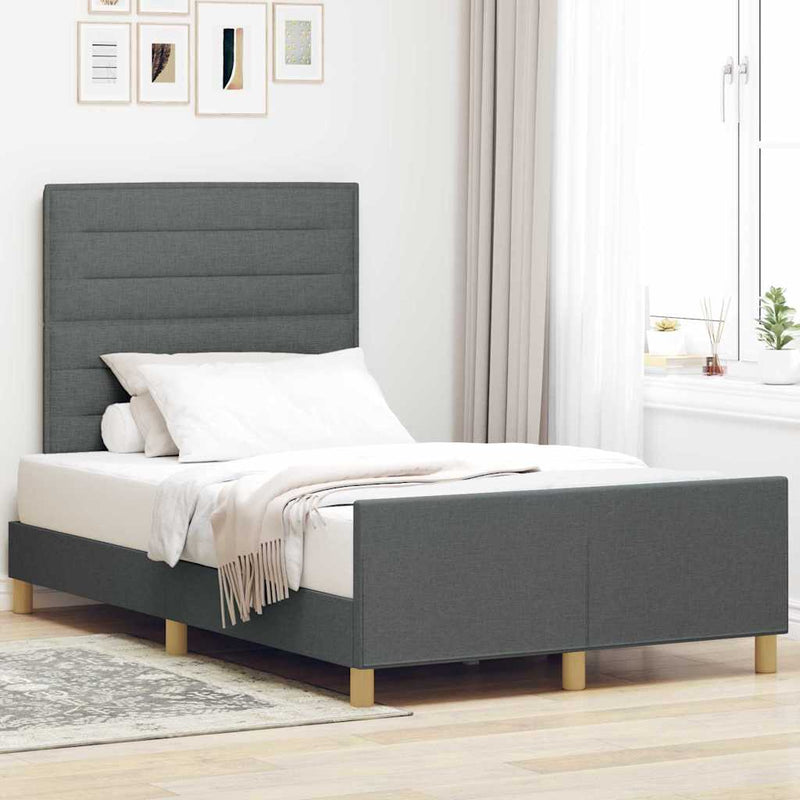 Cadru de pat cu headboard Gri închis 120 x 200 cm țesătură