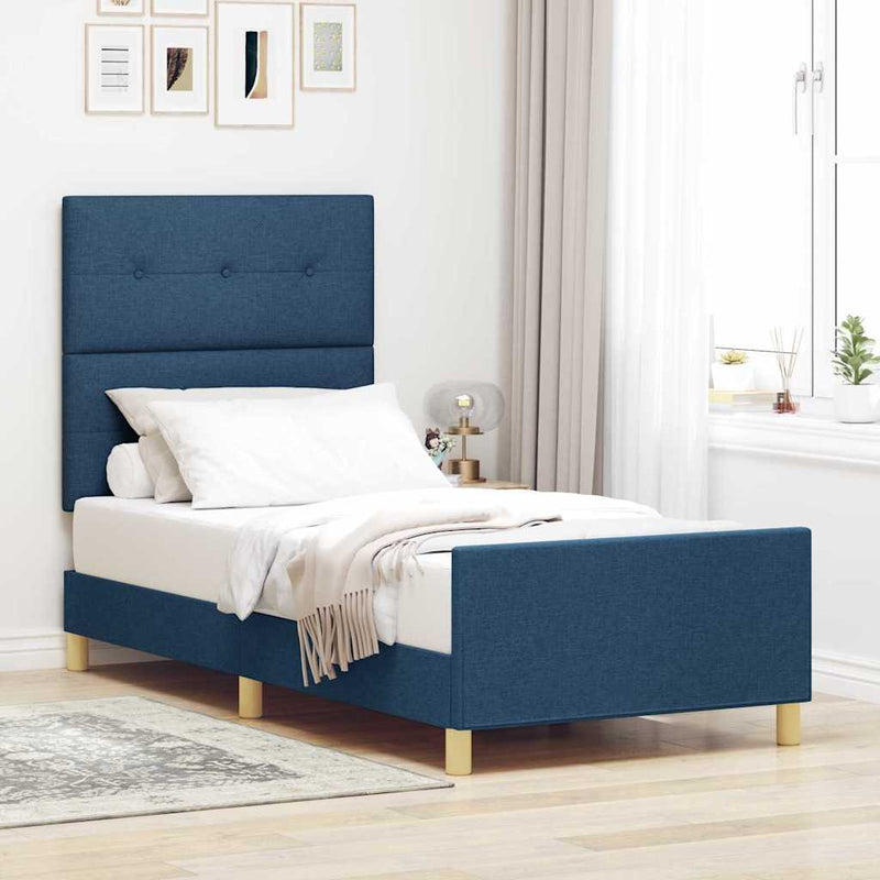Cadru de pat cu headboard albastru 100 x 200 cm țesătură
