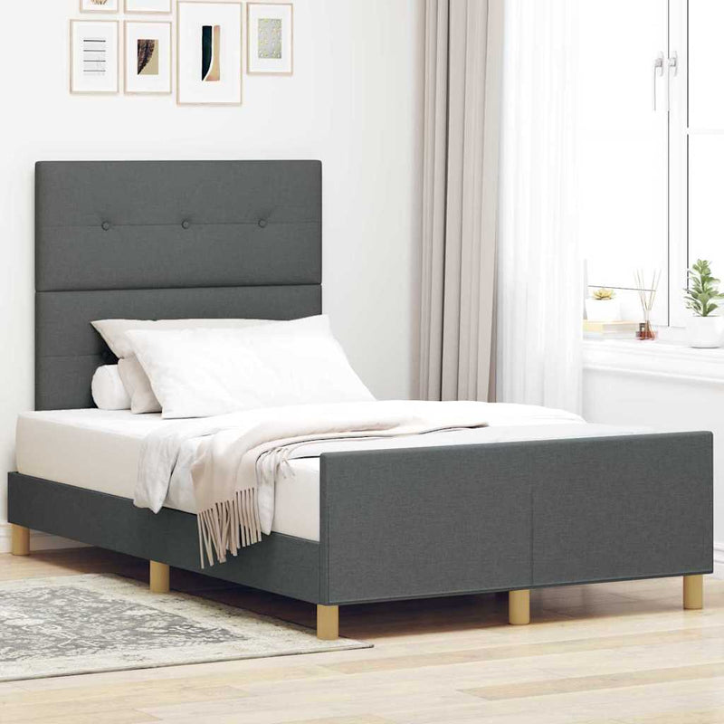 Cadru de pat cu headboard Gri închis 120 x 200 cm țesătură