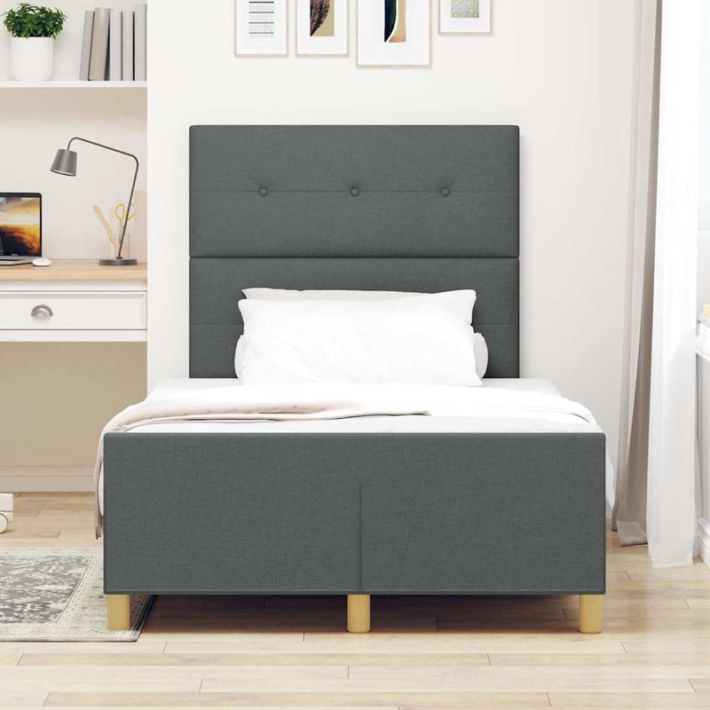 Cadru de pat cu headboard Gri închis 120 x 200 cm țesătură