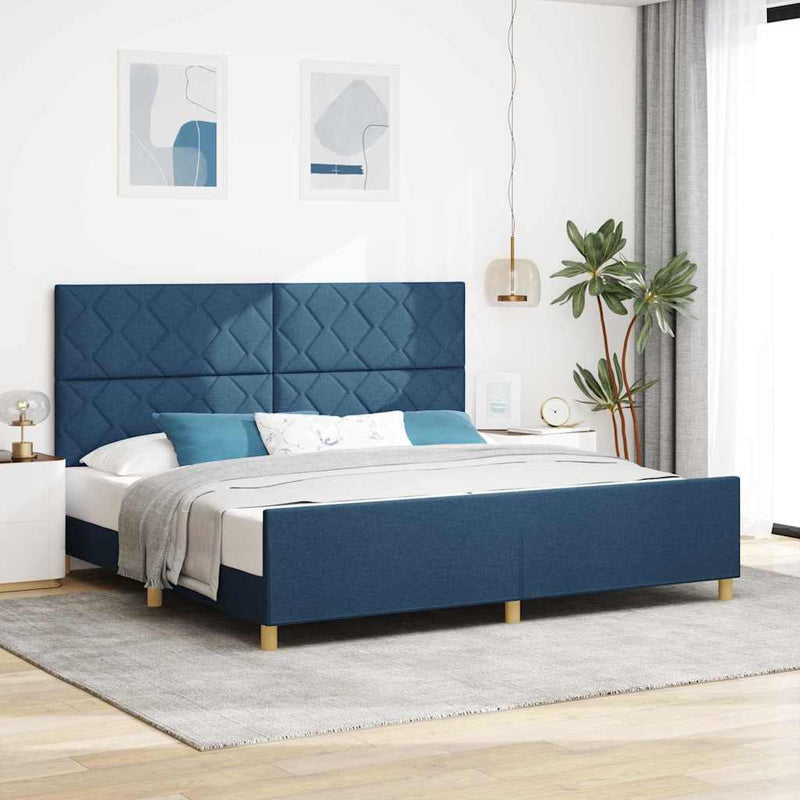 Cadru de pat cu headboard albastru 200 x 200 cm țesătură