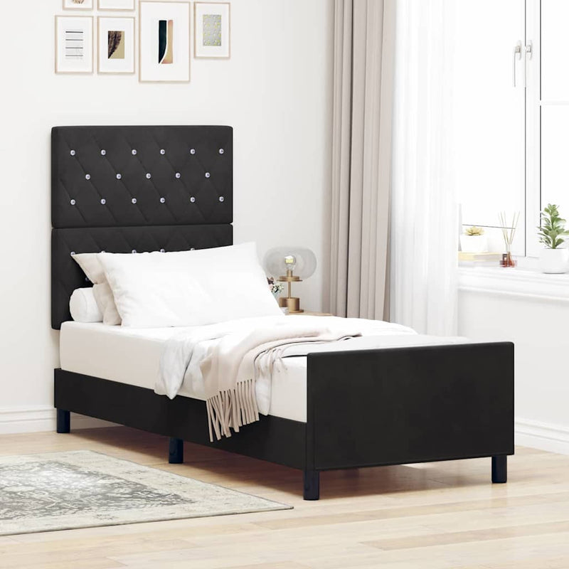 Pat cu arcuri cu headboard Negru 80 x 200 cm Catifea