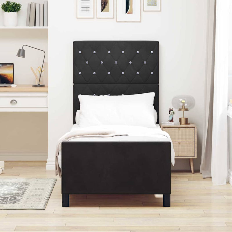 Pat cu arcuri cu headboard Negru 80 x 200 cm Catifea