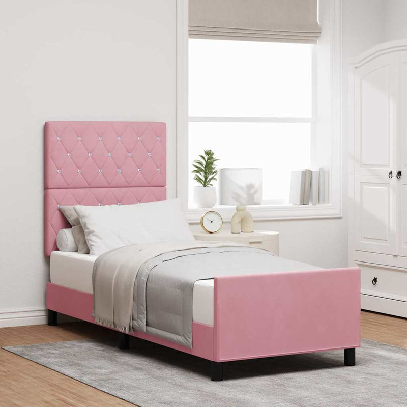 Pat cu arcuri cu headboard Roz 80 x 200 cm Catifea
