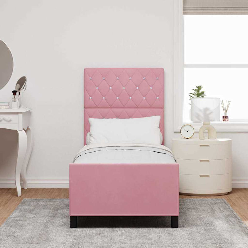 Pat cu arcuri cu headboard Roz 80 x 200 cm Catifea