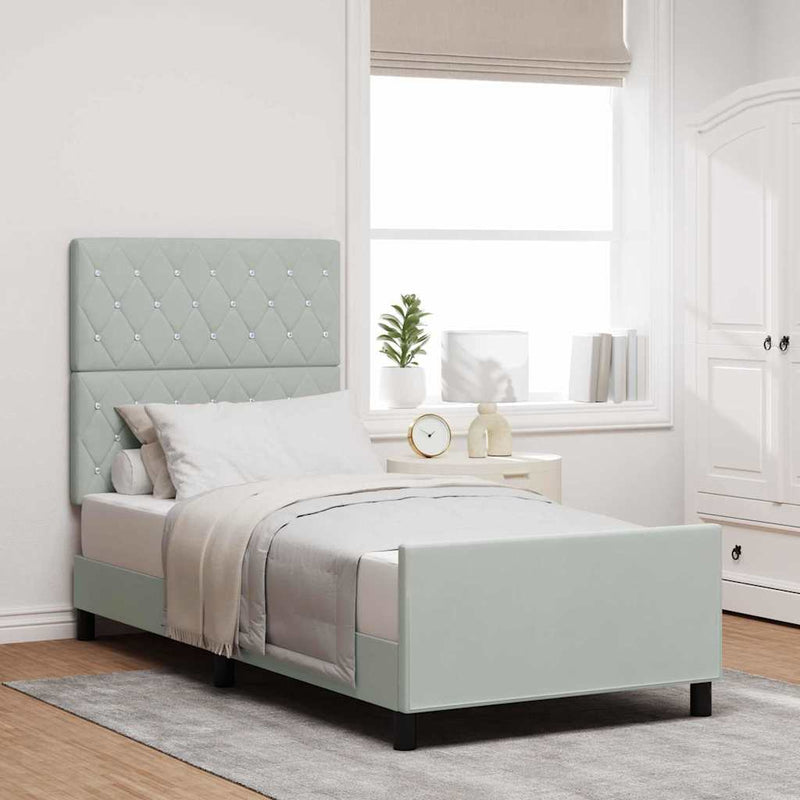 Pat cu arcuri cu headboard Gri deschis 90 x 190 cm Catifea