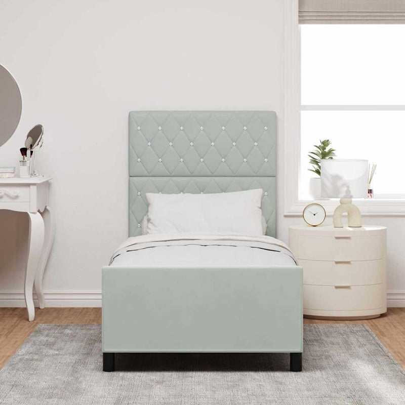 Pat cu arcuri cu headboard Gri deschis 90 x 190 cm Catifea