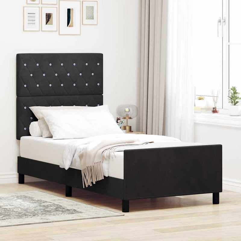 Pat cu arcuri cu headboard Negru 90 x 190 cm Catifea
