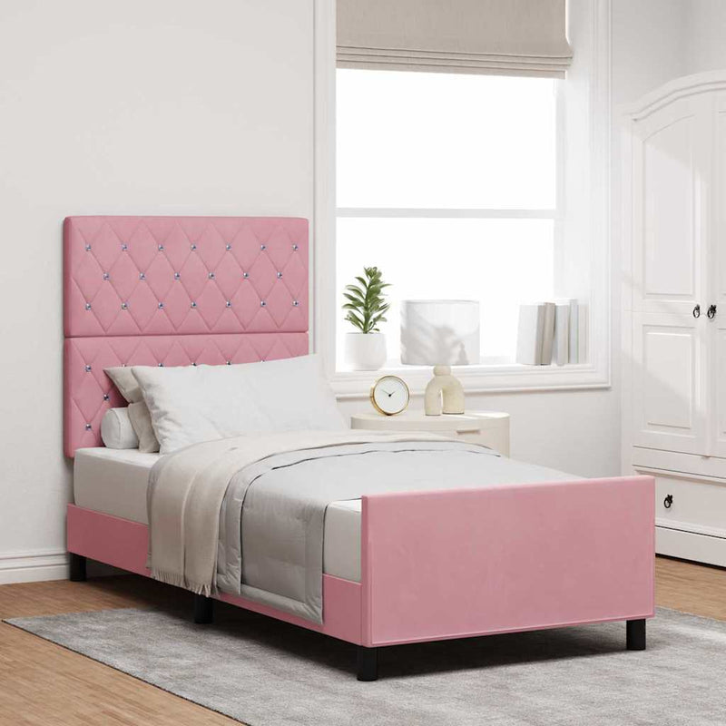 Pat cu arcuri cu headboard Roz 90 x 190 cm Catifea