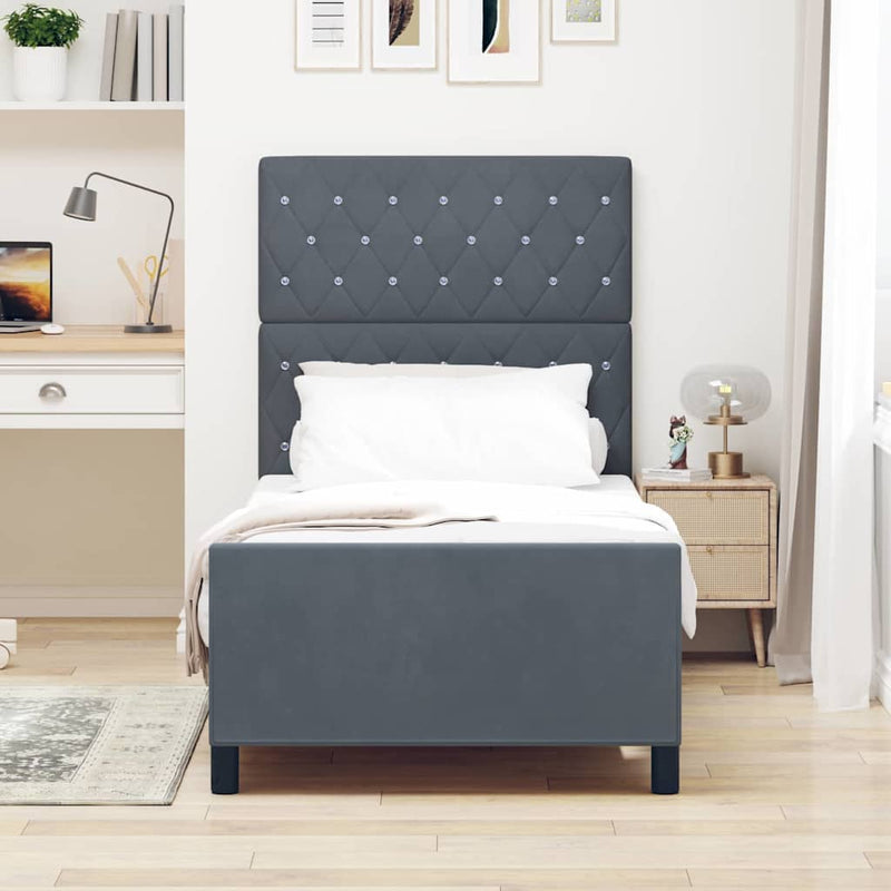 Pat cu arcuri cu headboard Gri închis 90 x 200 cm Catifea