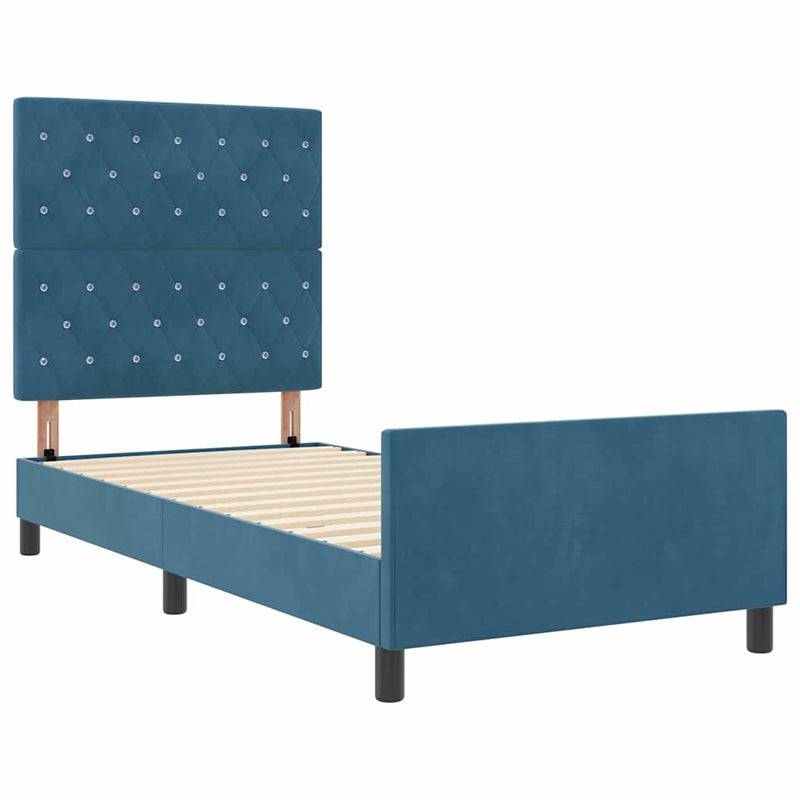 Pat cu arcuri cu headboard Albastru închis 100 x 200 cm Catifea