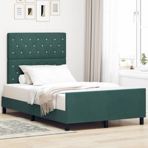 Pat cu arcuri cu headboard Verde închis 120 x 200 cm Catifea