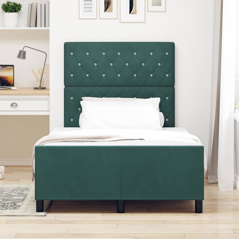 Pat cu arcuri cu headboard Verde închis 120 x 200 cm Catifea