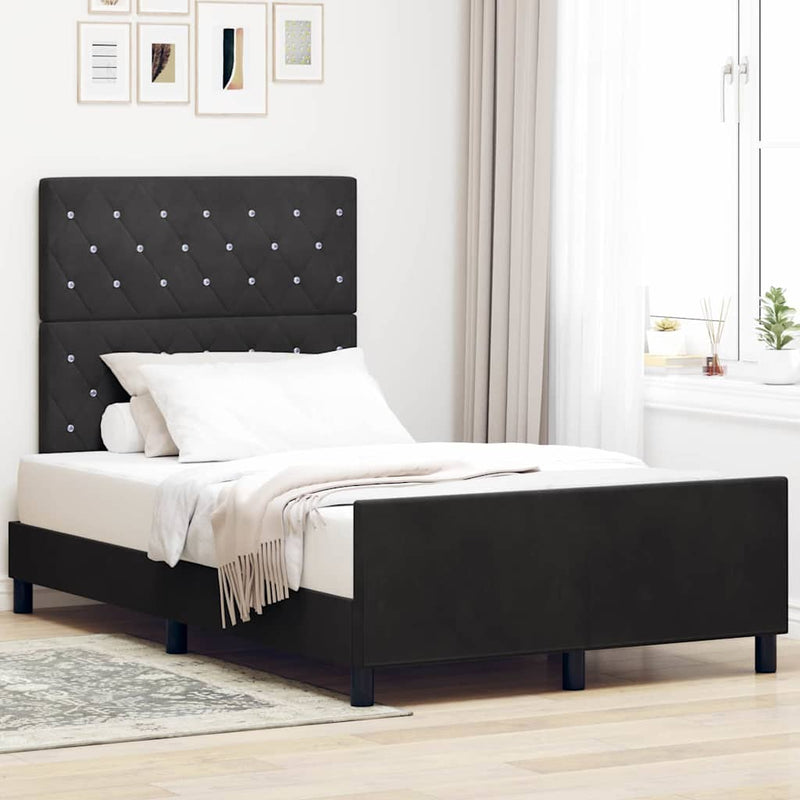 Pat cu arcuri cu headboard Negru 120 x 200 cm Catifea