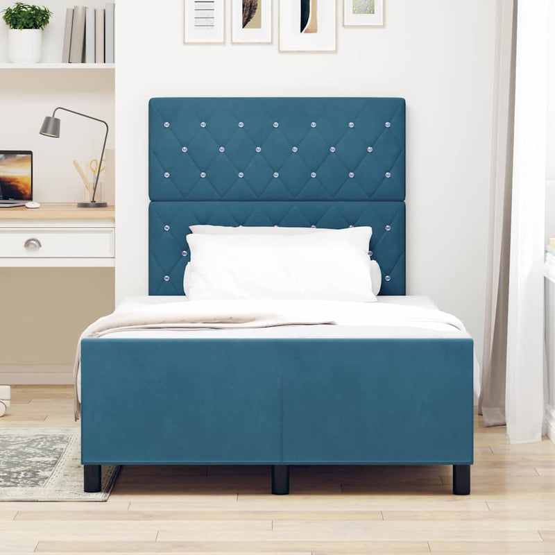 Pat cu arcuri cu headboard Albastru închis 120 x 200 cm Catifea