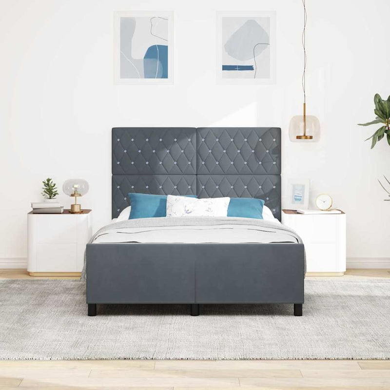 Pat cu arcuri cu headboard Gri închis 140 x 200 cm Catifea