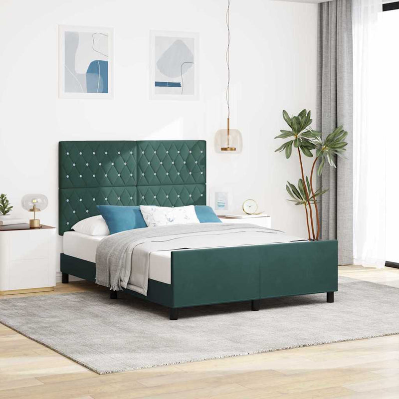Pat cu arcuri cu headboard Verde închis 140 x 200 cm Catifea