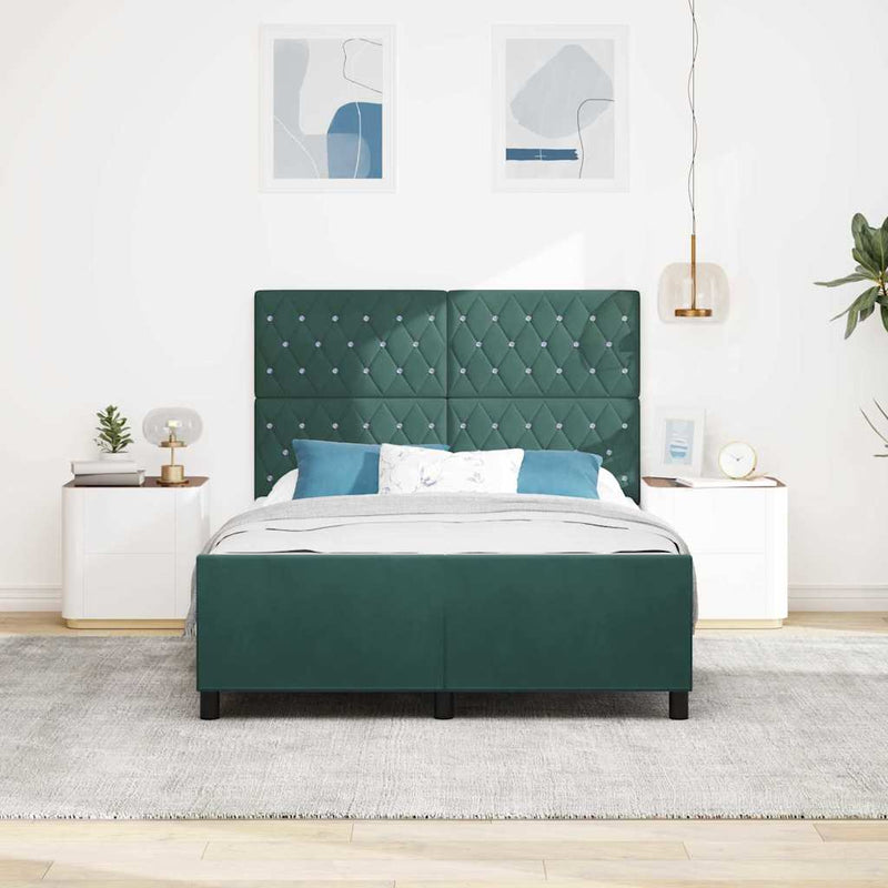 Pat cu arcuri cu headboard Verde închis 140 x 200 cm Catifea